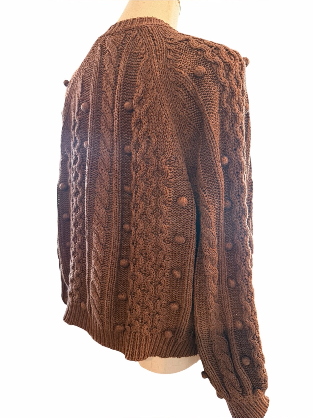 The GREAT Mountainside Cardigan Brown Cable Knit Bobble Sweater Sz 1 S - Picture 12 of 13